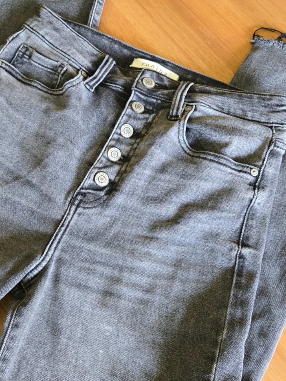 eunina | black wash high rise button fly jeans | size 7/28 - Picture 4 of 5